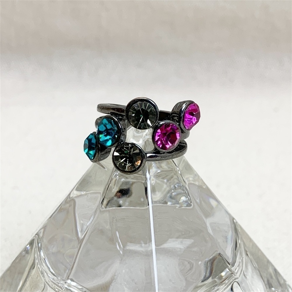 Gunmetal multi colored Fun Rhinestone Ring 7